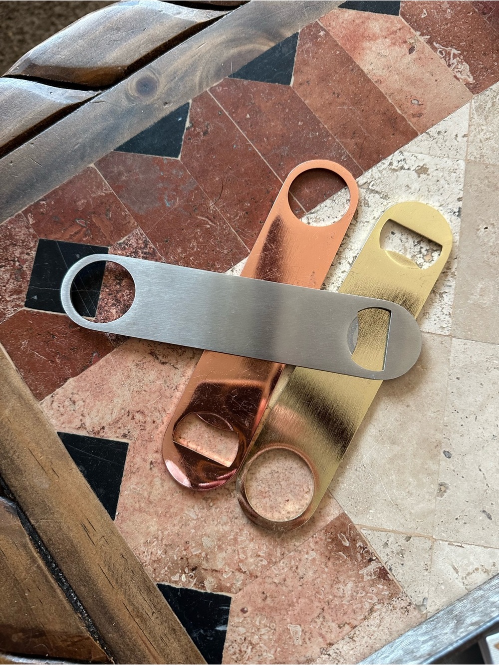 Multicolor Metal Double-Ended Bottle Opener - Gold, Copper, Silver